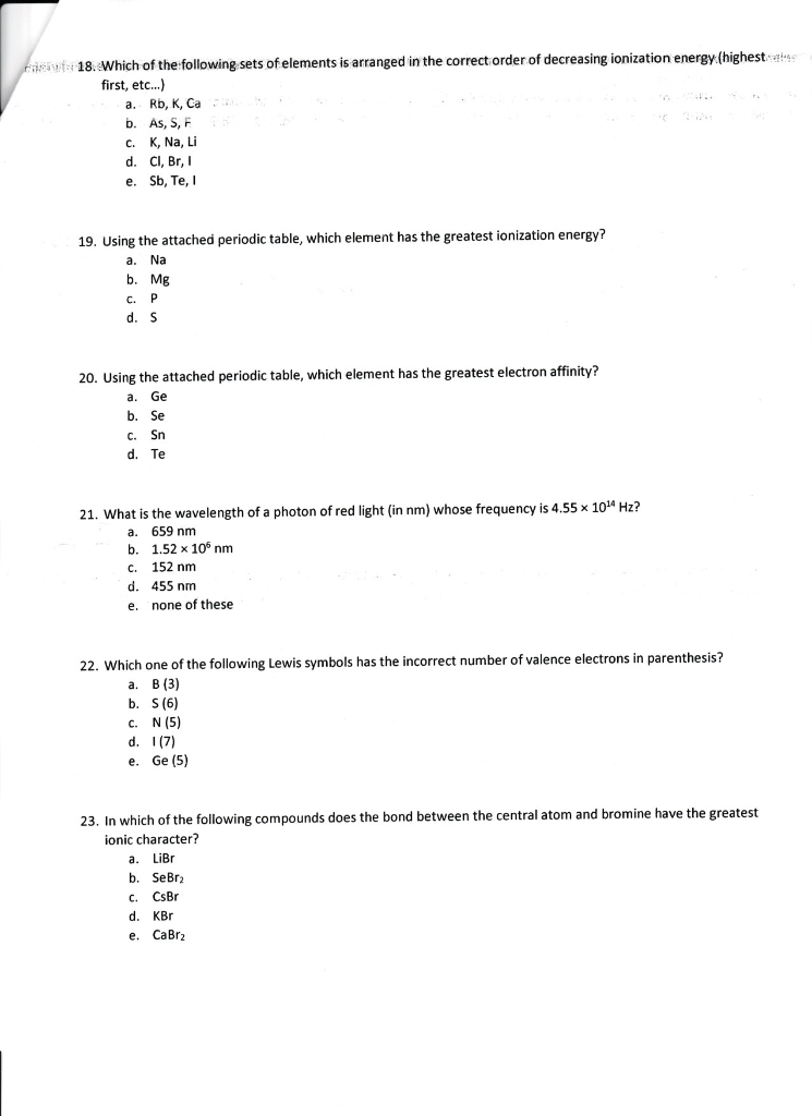 Solved 18. Which of the following sets of elements is | Chegg.com