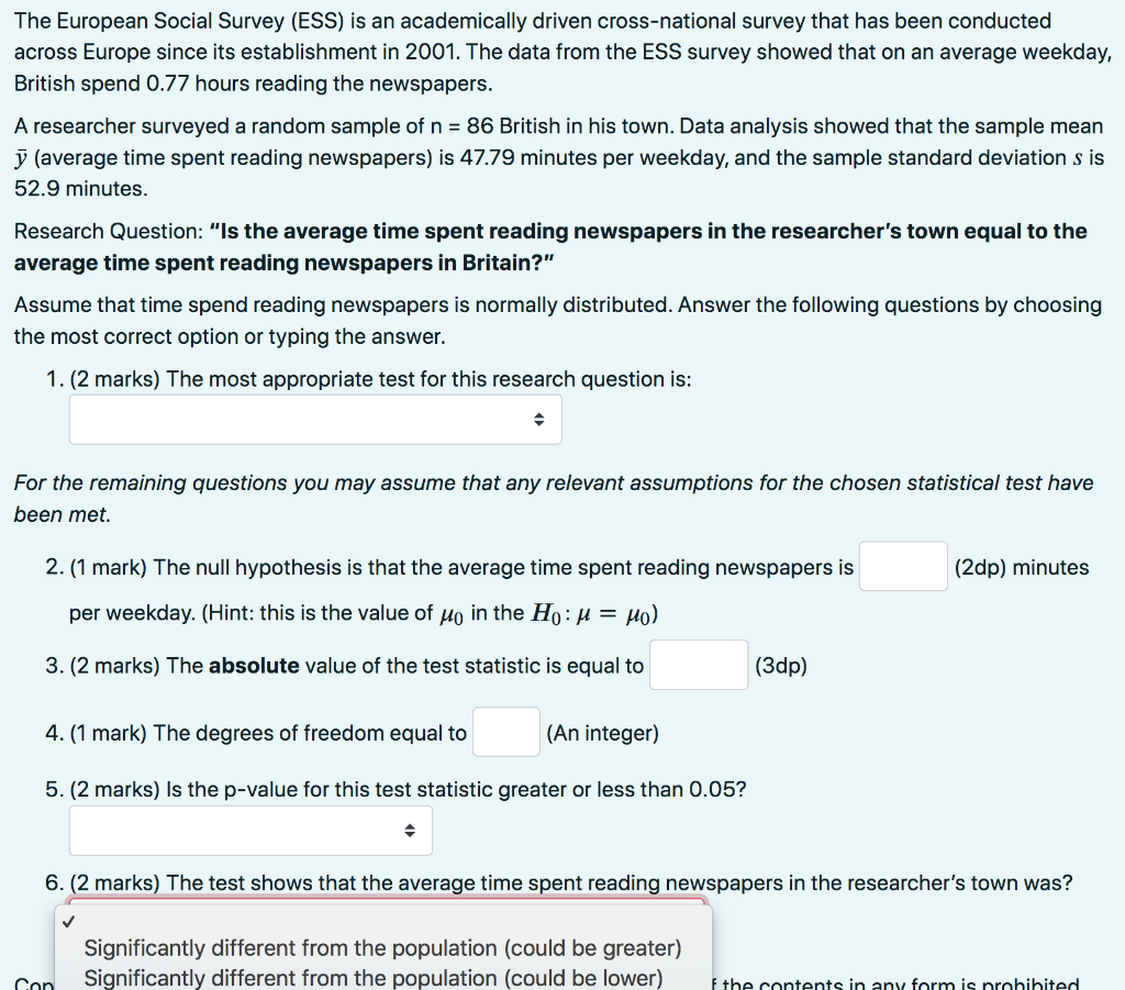 Solved The European Social Survey (ESS) is an academically | Chegg.com