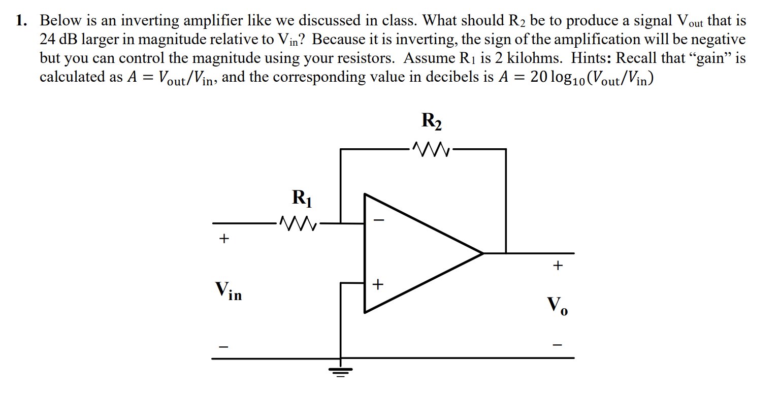 Solved 1. Below Is An Inverting Amplifier Like We Discussed | Chegg.com