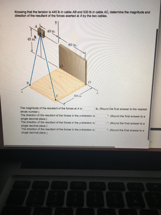 Solved Knowing That The Tension Is 445 Lb In Cable AB And | Chegg.com