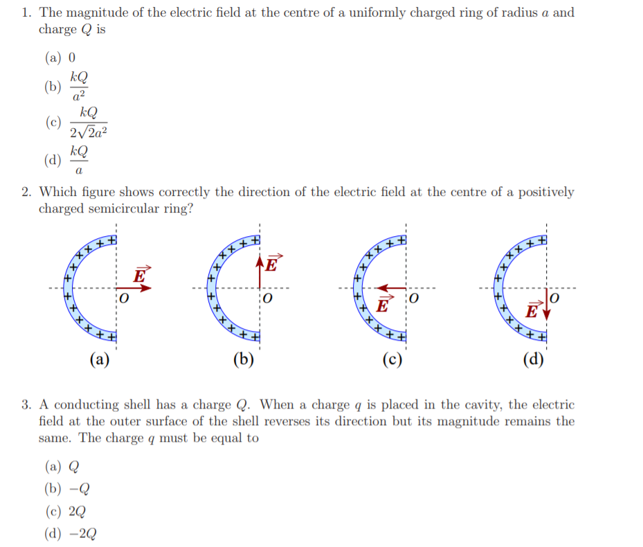 Solved 1. The magnitude of the electric field at the centre | Chegg.com
