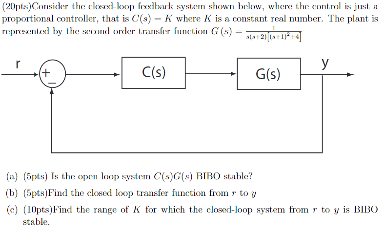 Solved (20pts)Consider the closed-loop feedback system shown | Chegg.com