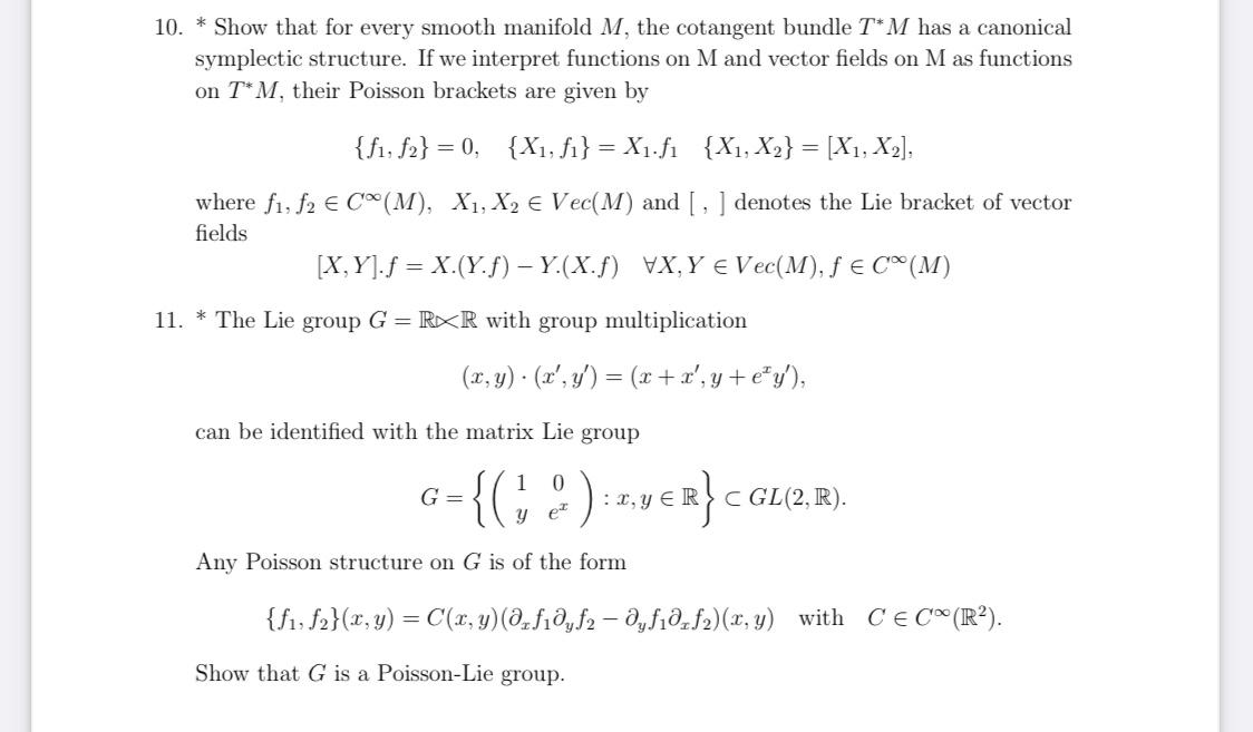 10. * Show that for every smooth manifold M, the | Chegg.com