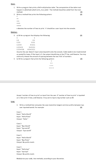 Solved Short 1. Write a program that prints a 99 | Chegg.com