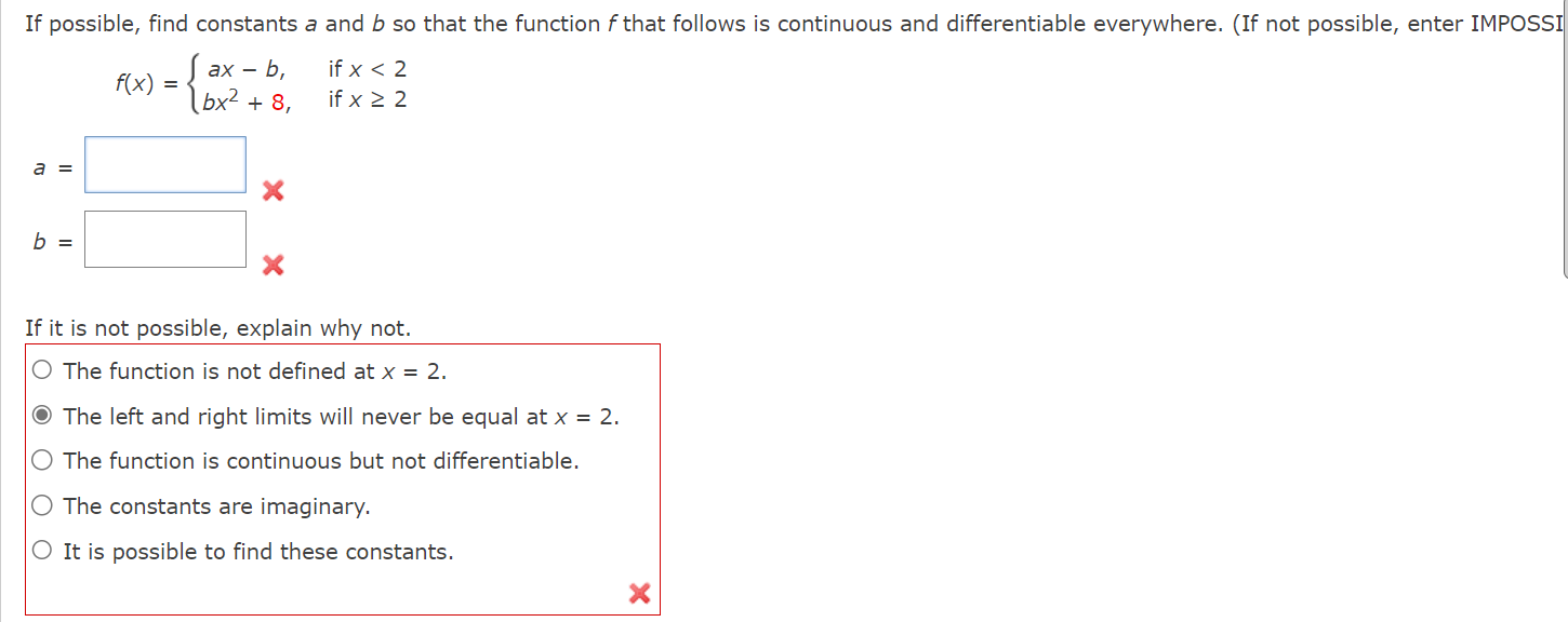 Solved If Possible, Find Constants A And B So That The | Chegg.com