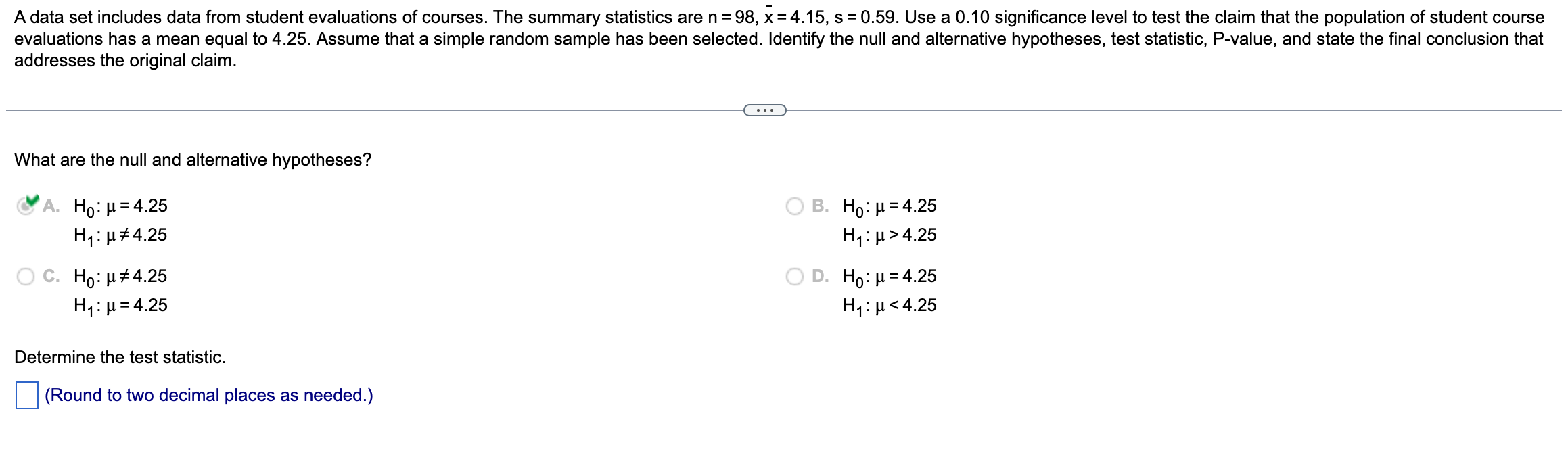 Solved A data set includes data from student evaluations of | Chegg.com