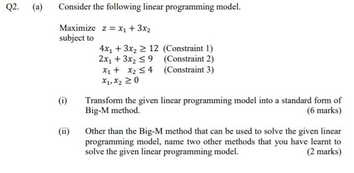 Solved Q2. (a) Consider the following linear programming | Chegg.com