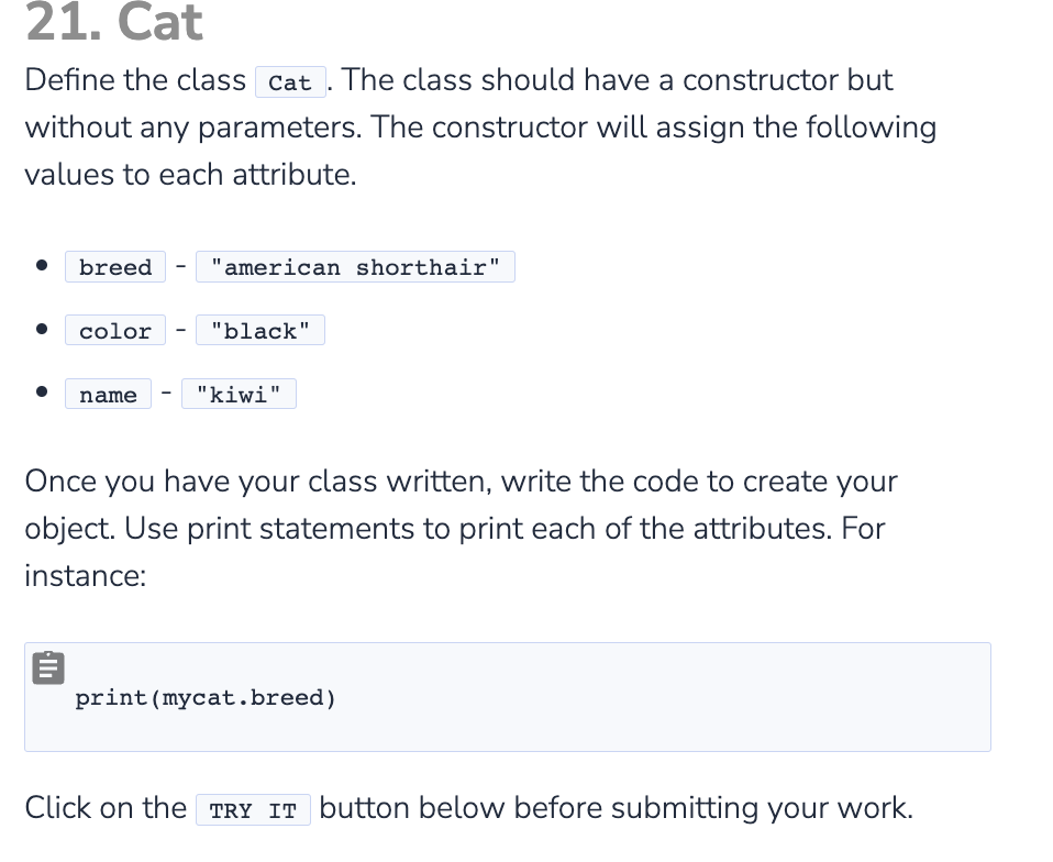 Solved 21. Cat Define the class The class should have a