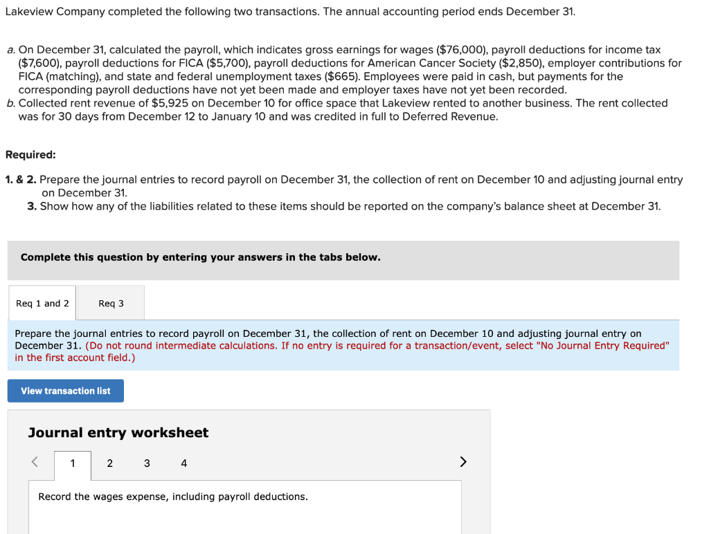 Solved Lakeview Company completed the following two | Chegg.com