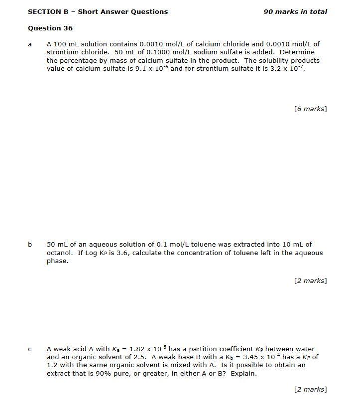 90 marks in total SECTION B - Short Answer Questions | Chegg.com