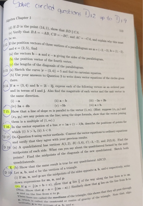 Solved Lgebra Chapter A If D Is The Point (14, 1), Show That | Chegg.com