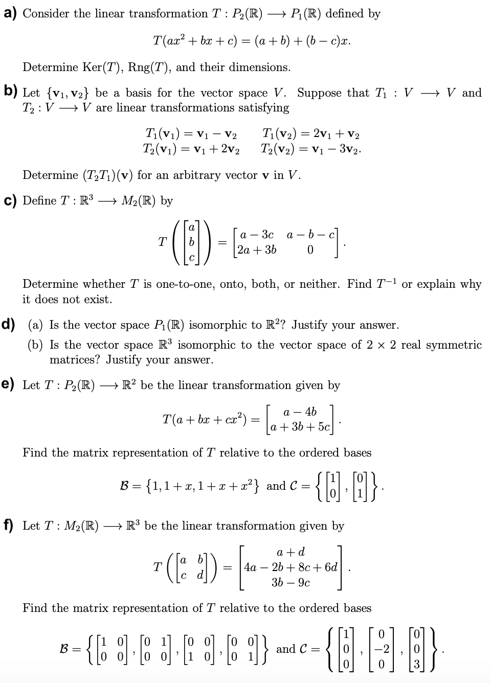 Solved V And A Consider The Linear Transformation T Chegg Com