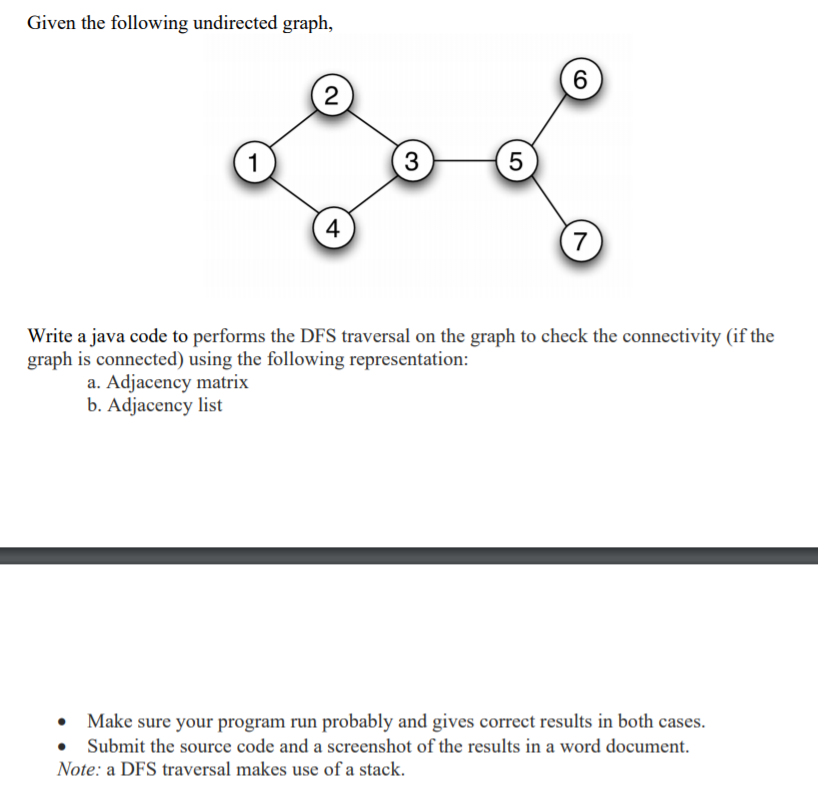 Solved Given the following undirected graph, 6 2 1 3 5 07 4 | Chegg.com