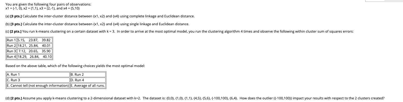 Solved You are given the following four pairs of | Chegg.com