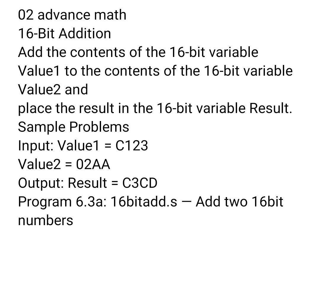 Solved 02 advance math 16-Bit Addition Add the contents of | Chegg.com
