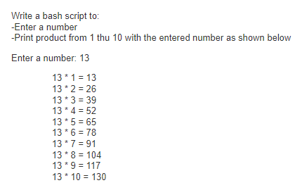 Solved Write a bash script to: -Enter a number -Print | Chegg.com