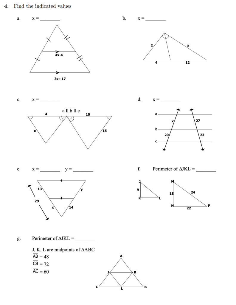 Solved 4. Find the indicated values a. x= b. x= c. x= d. x= | Chegg.com