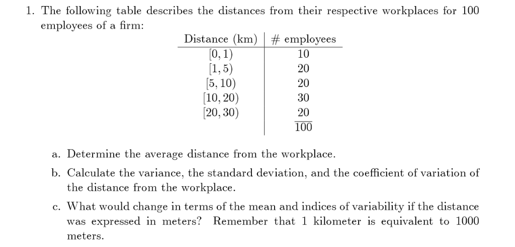 1. The following table describes the distances from | Chegg.com