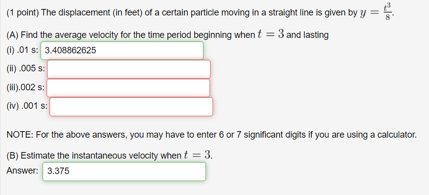 Solved (1 Point) The Displacement (in Feet) Of A Certain | Chegg.com