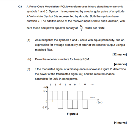 Solved a3 A Pulse Code Modulation (PCM) waveform uses binary | Chegg.com