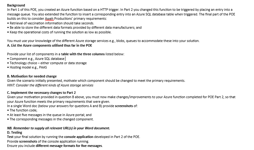 Solved BackgroundIn Part 1 ﻿of this POE, you created an | Chegg.com