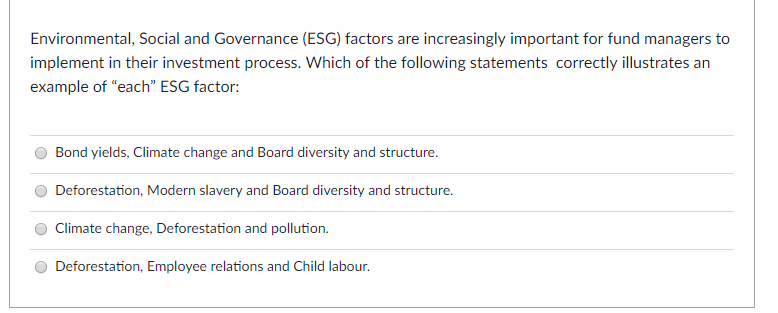 Solved Environmental, Social And Governance (ESG) Factors | Chegg.com