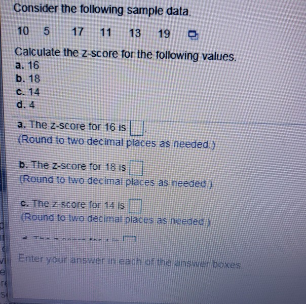 Solved Consider The Following Sample Data 10 17 11 13 19