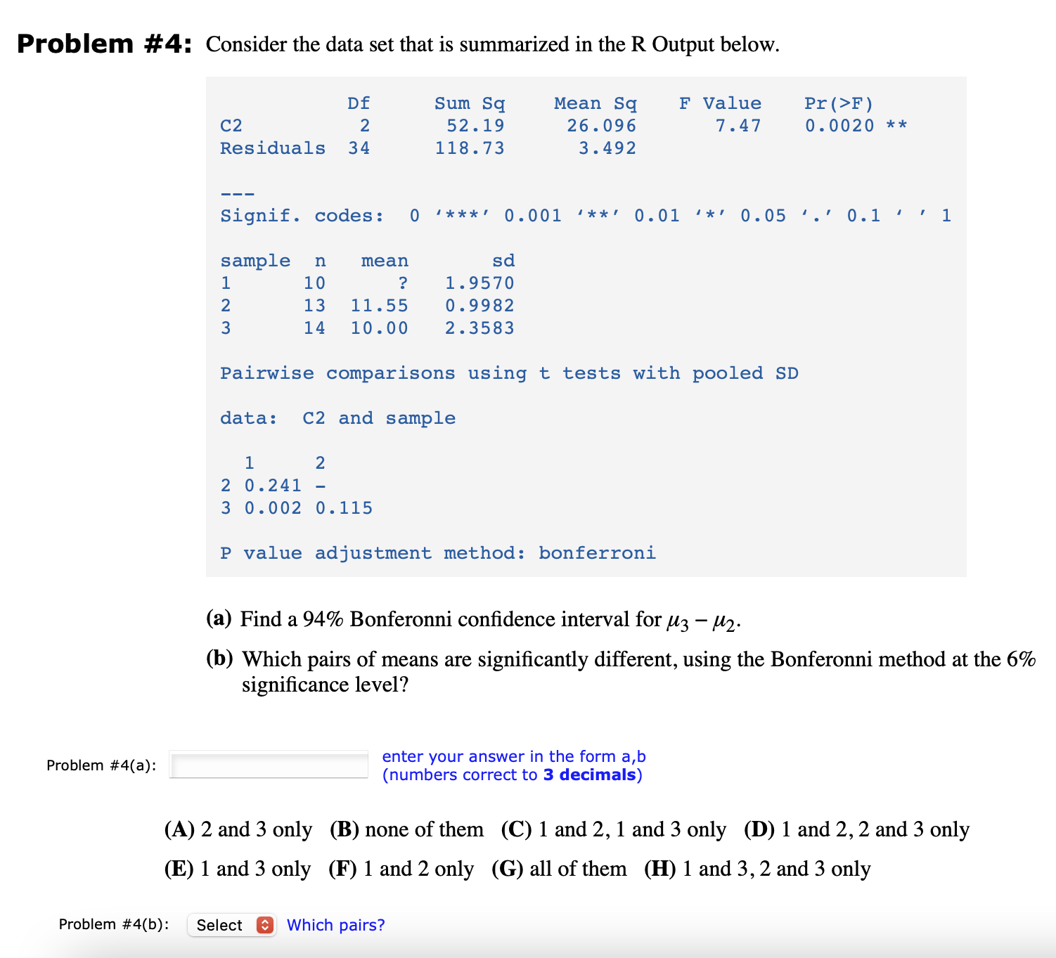 Solved Problem \#4: Consider The Data Set That Is Summarized | Chegg ...