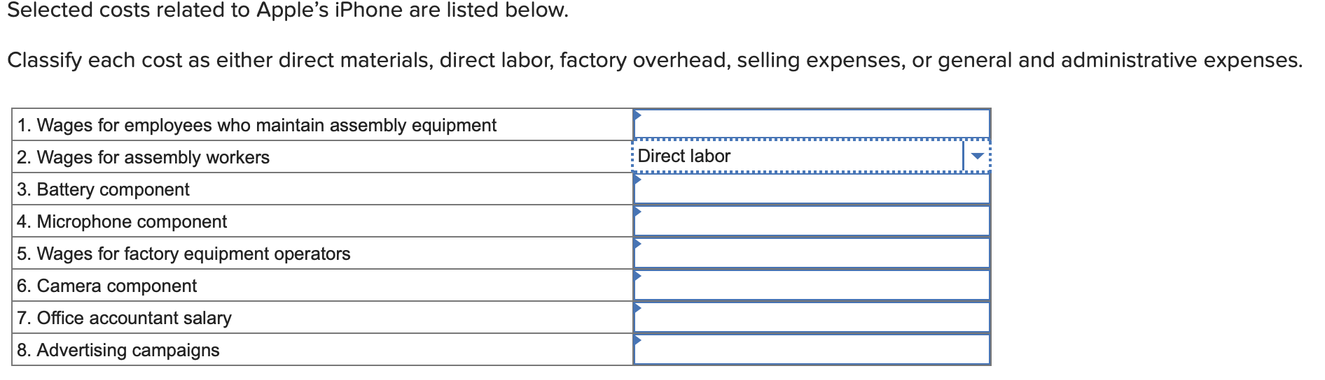 Solved Selected costs related to Apple&rsquo;s iPhone are listed | Chegg.com