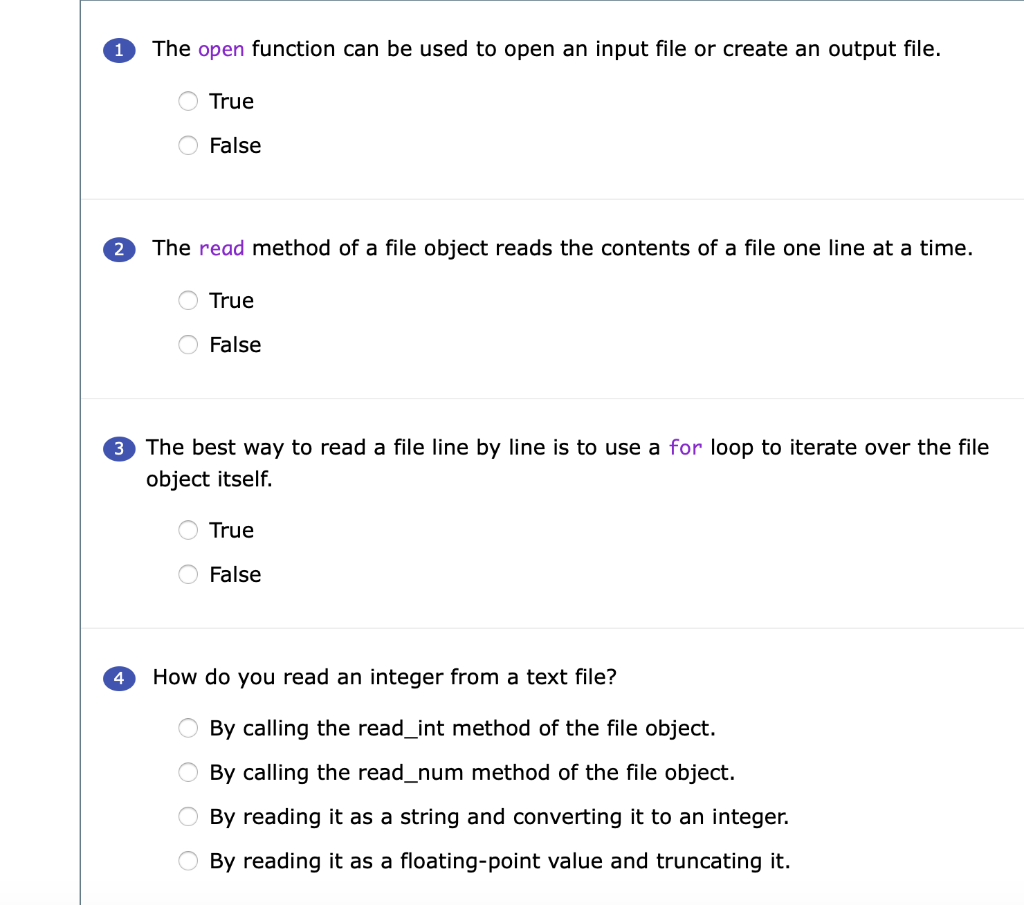 Solved 1 The open function can be used to open an input file | Chegg.com