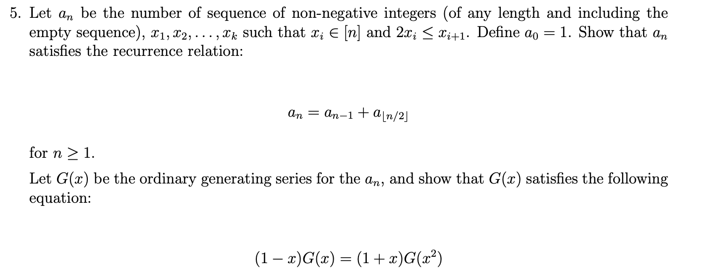 Solved 5. Let An Be The Number Of Sequence Of Non-negative | Chegg.com