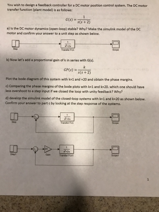 Solved You wish to design a feedback controller for a DC | Chegg.com
