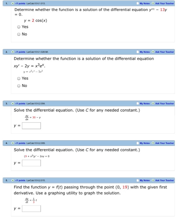 Solved Determine whether the function is a solution of the | Chegg.com