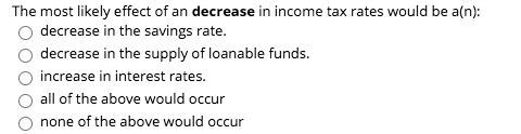 Solved The most likely effect of an decrease in income tax | Chegg.com