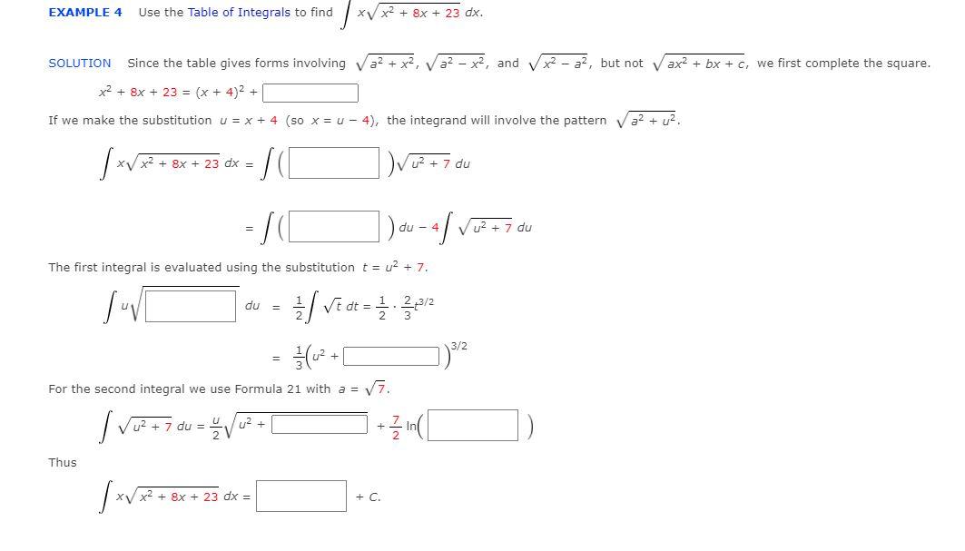 Solved Example 4 Use The Table Of Integrals To Find Xv X2