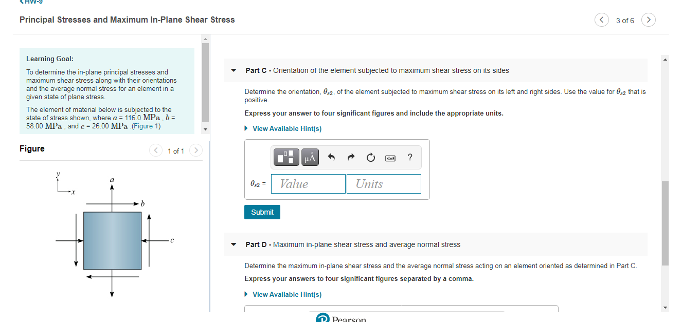 Solved Principal Stresses and Maximum In-Plane Shear Stress | Chegg.com