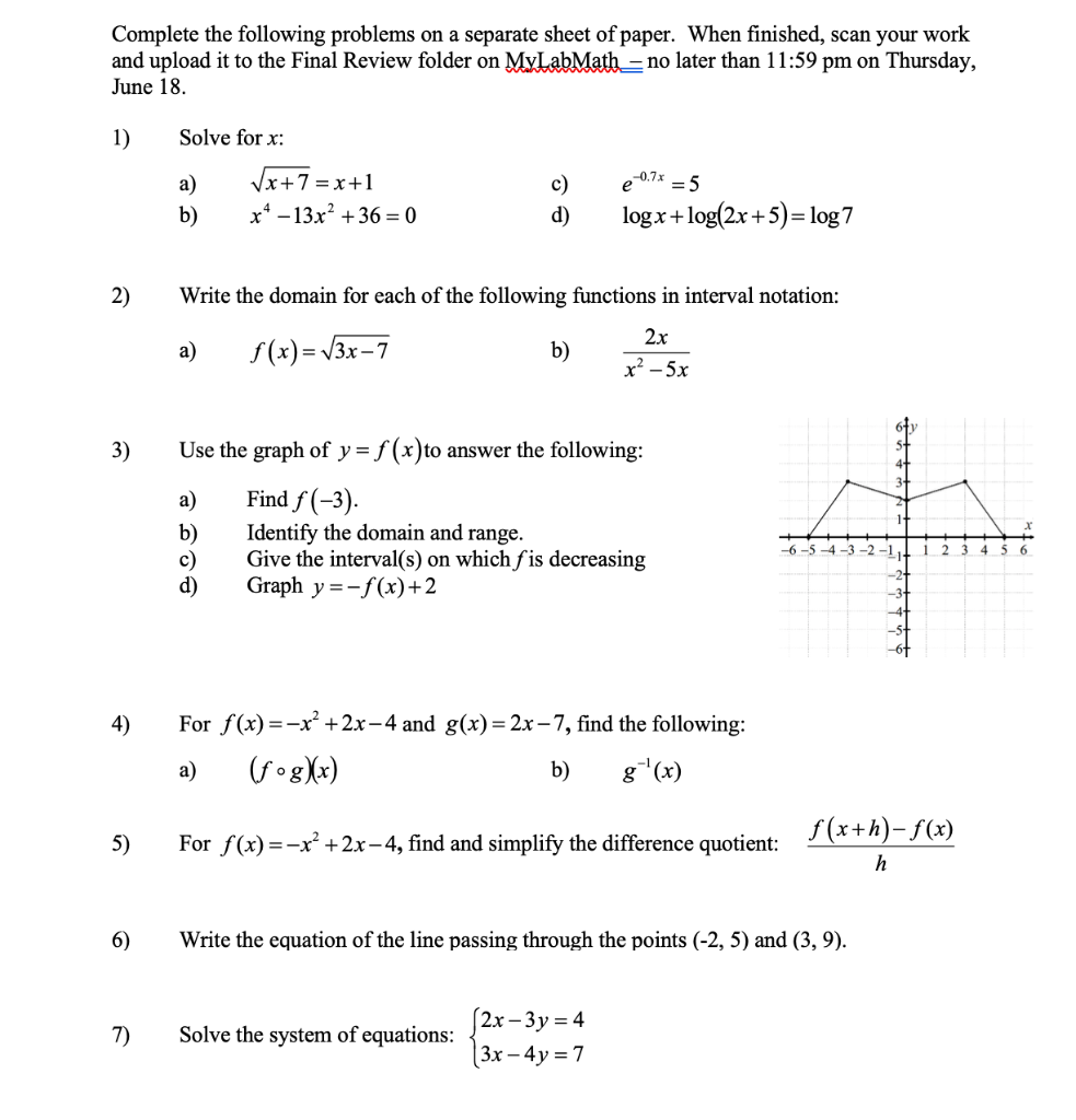 Solved Complete the following problems on a separate sheet | Chegg.com