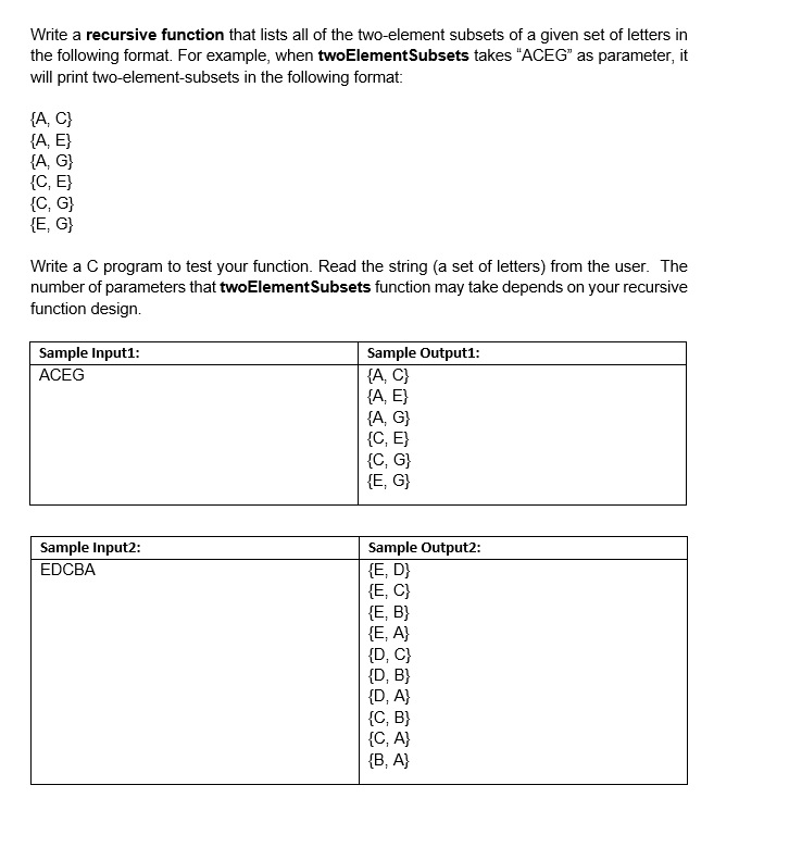 Solved Write a recursive function that lists all of the | Chegg.com