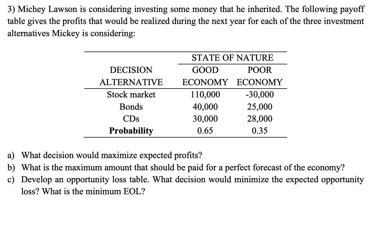 3 Michey Lawson Is Considering Investing Some Money Chegg 3 Michey Lawson Is Considering Investing Some Money Chegg