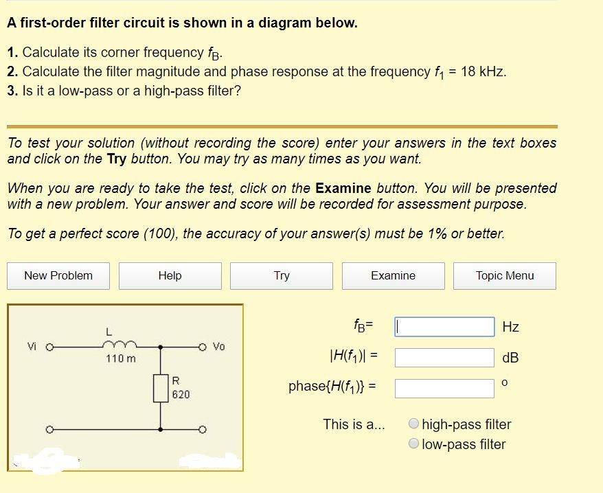 Solved A first-order filter circuit is shown in a diagram | Chegg.com