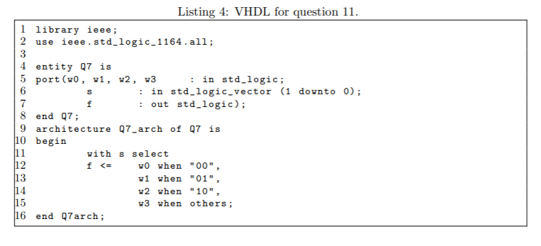 Solved : S . f Listing 4: VHDL for question 11. 1 library | Chegg.com