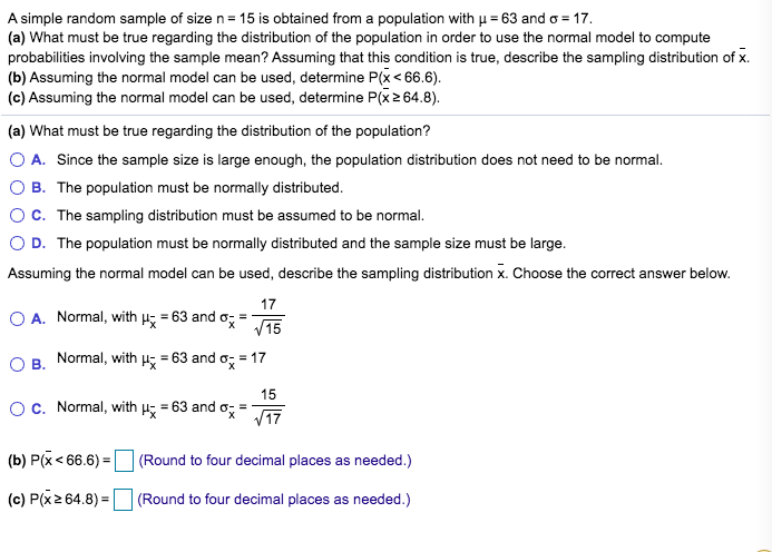 Solved A simple random sample of size n= 15 is obtained from | Chegg.com
