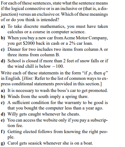 Solved For each of these sentences, state what the sentence | Chegg.com