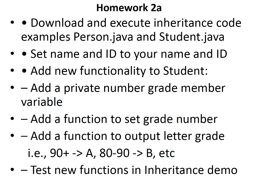Solved Homework 2a Download and execute inheritance code | Chegg.com