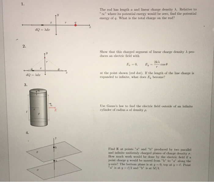 Solved 1 The Rod Has Length A And Linear Charge Density A Chegg