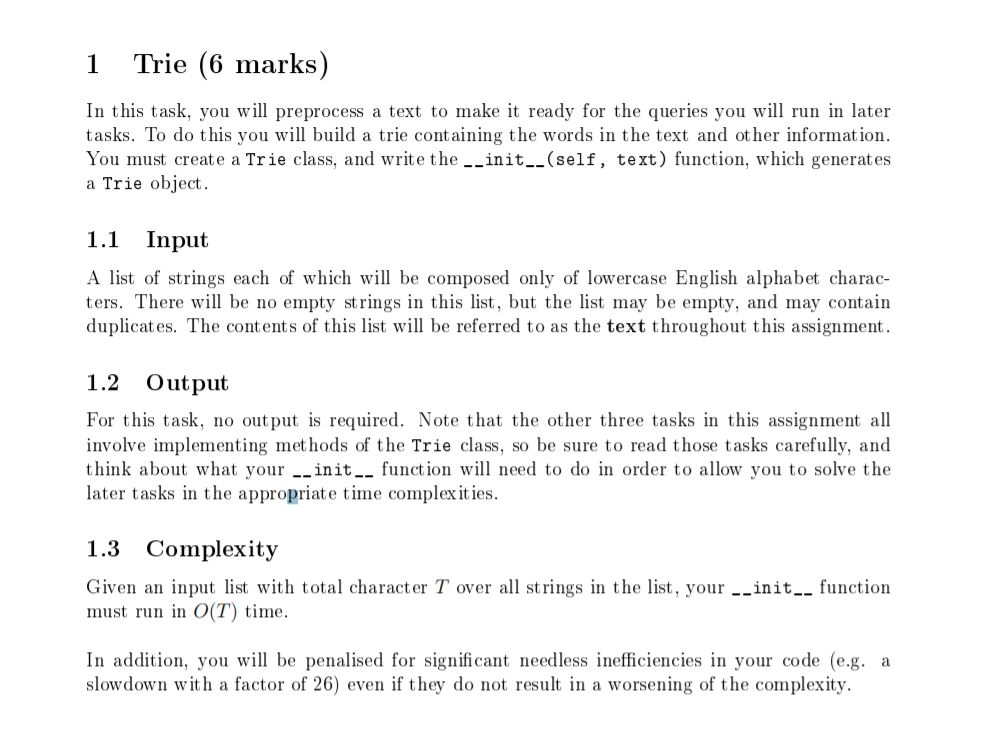 1 Trie (6 marks) In this task, you will preprocess a | Chegg.com