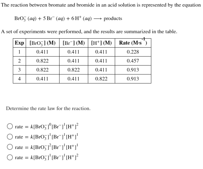 Solved The reaction between bromate and bromide in an acid