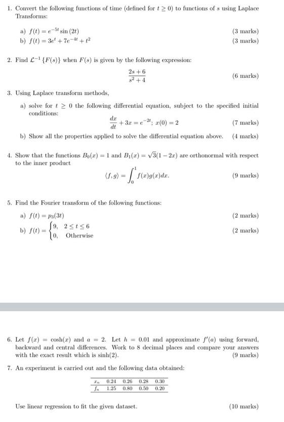 Solved 1. Convert the following functions of time (defined | Chegg.com