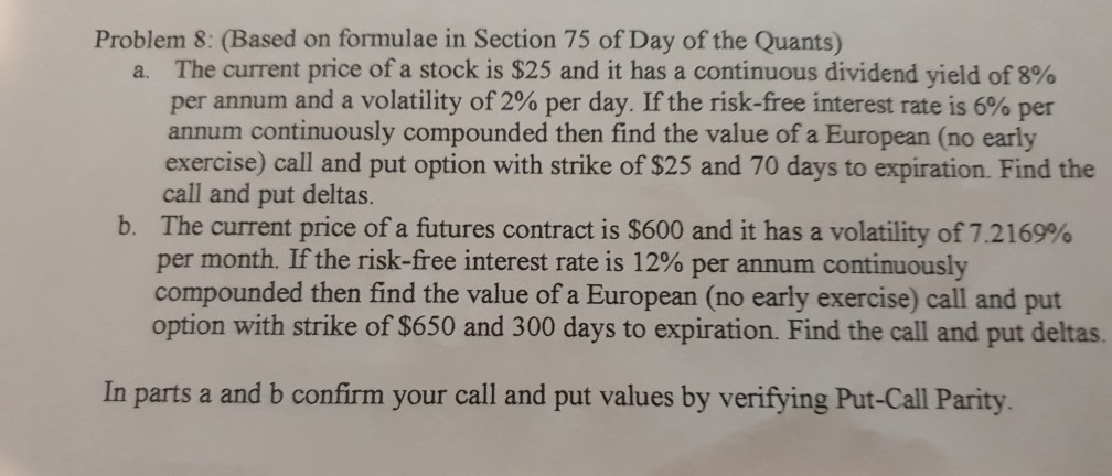 Problem 8: (Based on formulae in Section 75 of Day of | Chegg.com