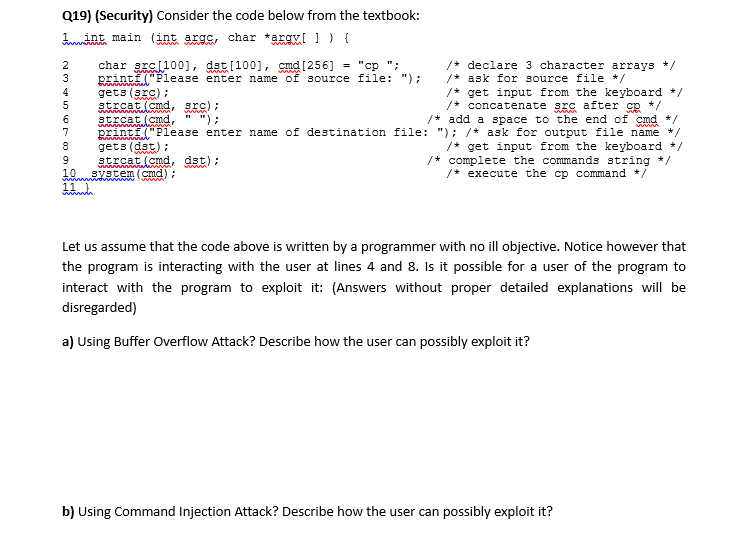Solved Q19) (Security) Consider the code below from the | Chegg.com